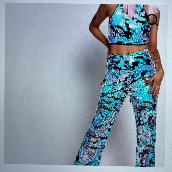 RARE jaded London distressed sequin flares flared rave festival bell bottom pant - Picture 3 of 8